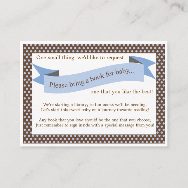 Blue Baby Shower Book Insert Request Card (Front)