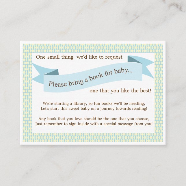 Blue Baby Shower Book Insert Request Card (Front)