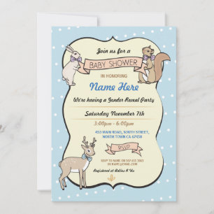 Blue Baby Shower Boy Deer Polka Dot Invitation
