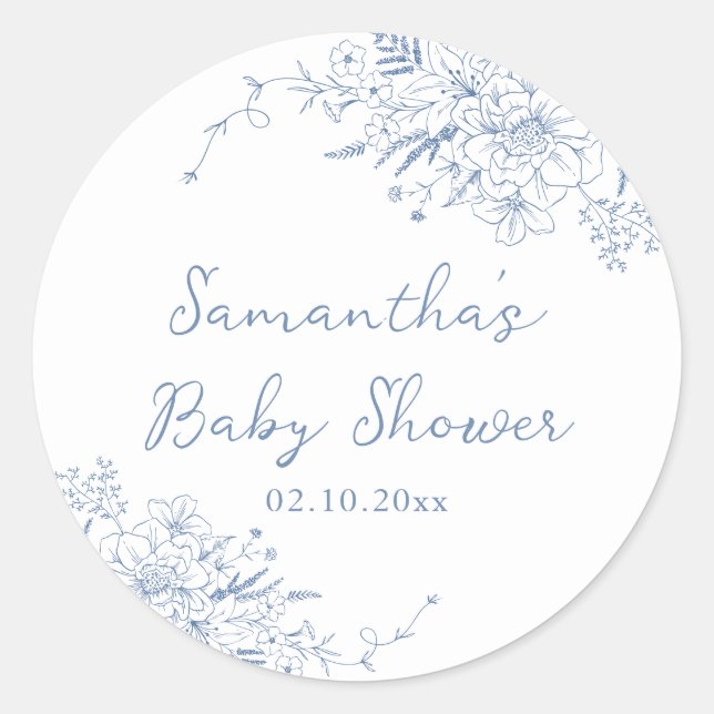 Blue Baby Shower Classic Round Sticker (Front)