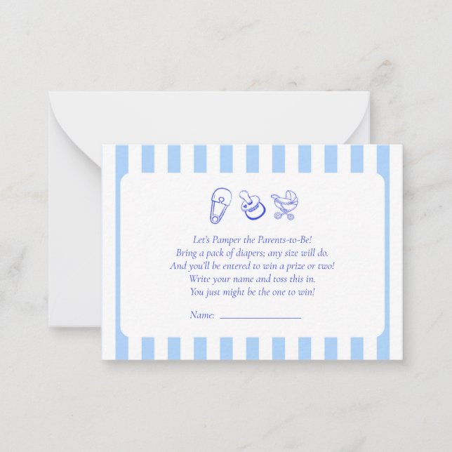 Blue Baby Shower Diaper Raffle Game Place Card (Front)