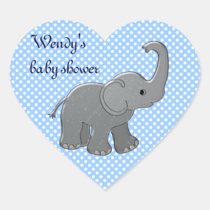 blue baby shower elephant heart sticker