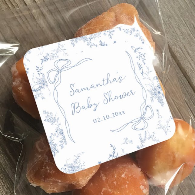 Blue Baby Shower Floral Bow Square Sticker (Creator Uploaded)