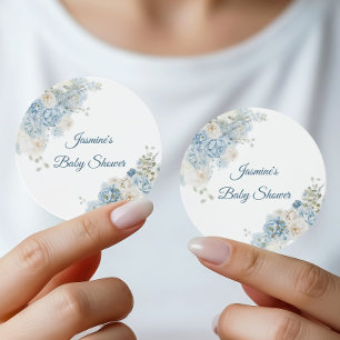 Blue Baby Shower Floral Name Sticker Favour