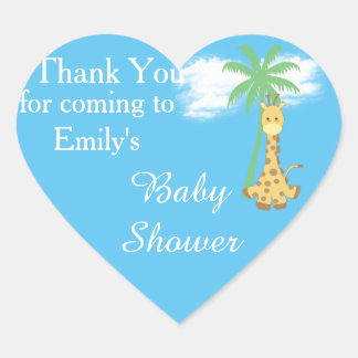 Blue baby shower giraffe thank you stickers