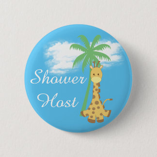 Blue baby shower host giraffe badges
