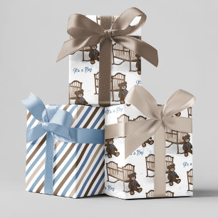 Blue Baby Shower It's A Boy Teddy Bear Wrapping Paper Sheet
