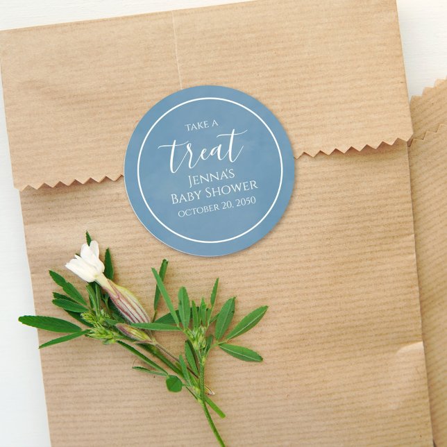 Blue Baby Shower Minimalist Calligraphy Script  Classic Round Sticker (Creator Uploaded)