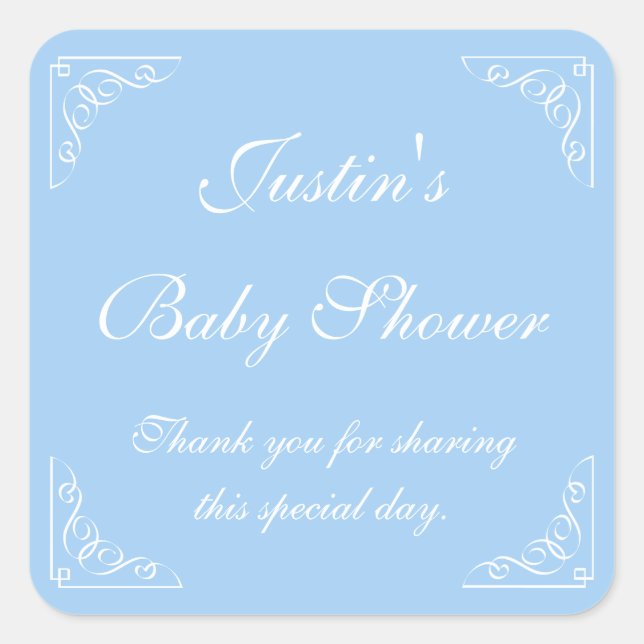 Blue baby shower party favour stickers or seals (Front)