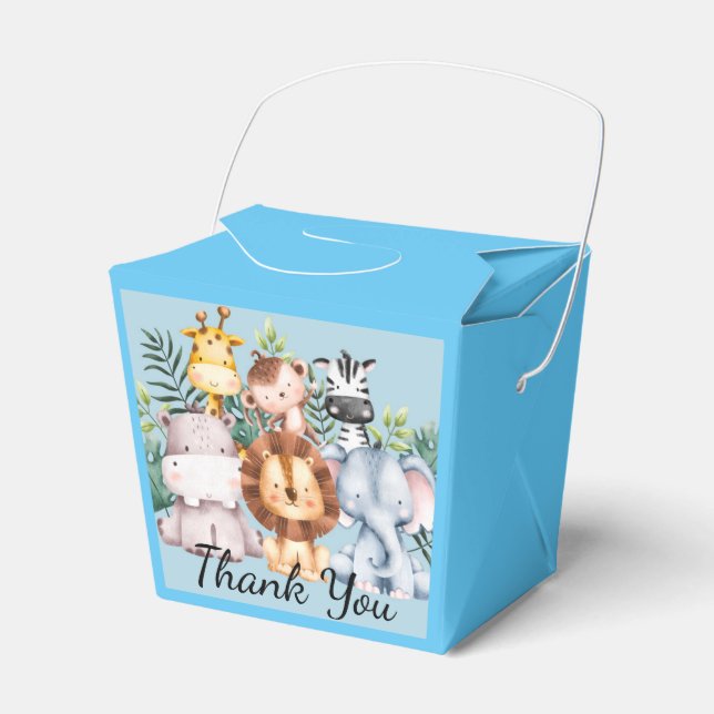 Blue Baby Shower Safari Favor Box (Front Side)