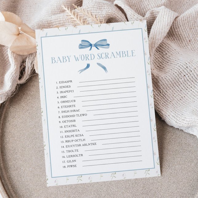 Blue Baby Shower Spring Floral Word Scramble Card (Creator Uploaded)