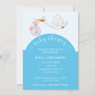 Blue Baby Shower Stork Invitation