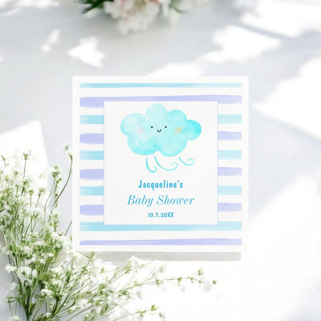 Blue Baby Shower Watercolor Stripes Paper Napkin (Creator Uploaded)