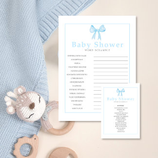Blue Baby Shower Word Scramble Answer Sheet-Print Custom Letterhead