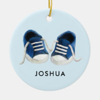 Blue Baby Sneakers Ornament, Christmas Gift Tag