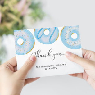 Blue baby sprinkle doughnut thank you card