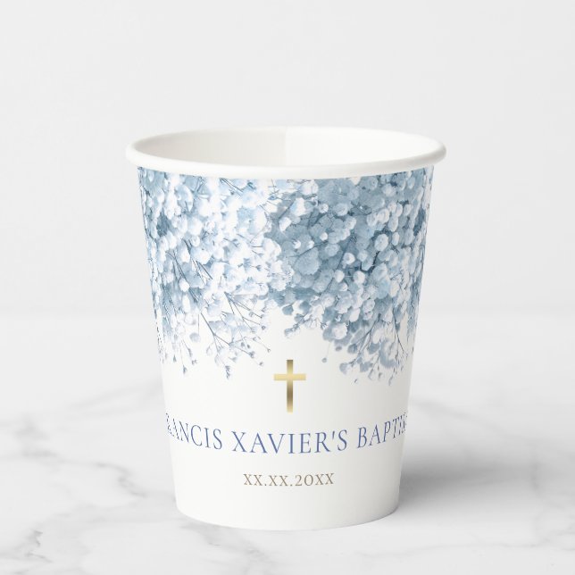 blue Baby's breath Baptism Paper Cups (Left)