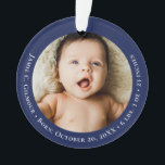 Blue Baby's First Christmas 1 photo Birth date Ornament<br><div class="desc">Celebrate your little one's first holiday with this Blue Baby's First Christmas 1-Photo Birth Date Holiday Ornament. This adorable keepsake features a space to personalise with your baby's photo and birth date, making it a cherished memory to hang on your Christmas tree year after year. The classic Blue design and...</div>