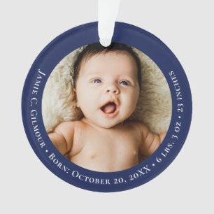 Blue Baby's First Christmas 1 photo Birth date Ornament