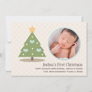 Blue Baby's First Christmas Tree Photo Card