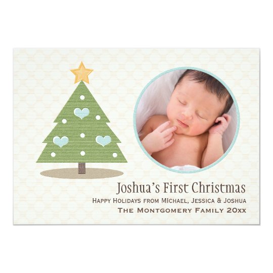 Blue Baby's First Christmas Tree Photo Card