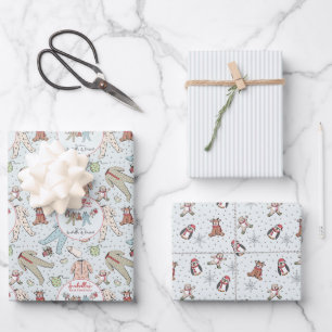 Blue Babys First Christmas Winter Pyjamas Wrapping Paper Sheet