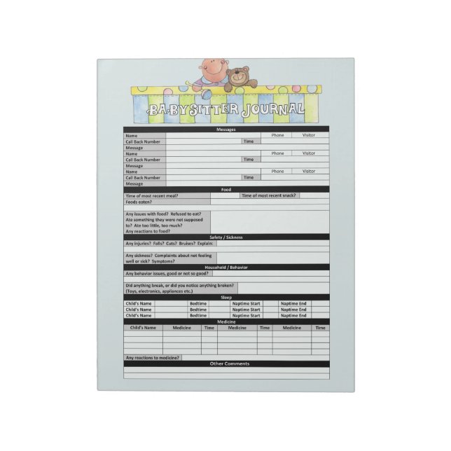 Blue Babysitters Journal Notepad (Rotated)