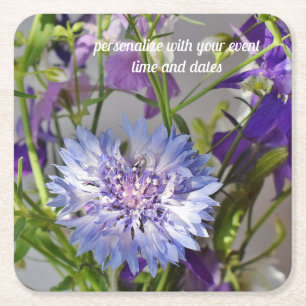 Blue Bachelor's Button Square Paper Coaster