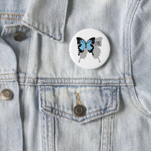 Blue Backed Butterfly Shadow Monogram 6 Cm Round Badge