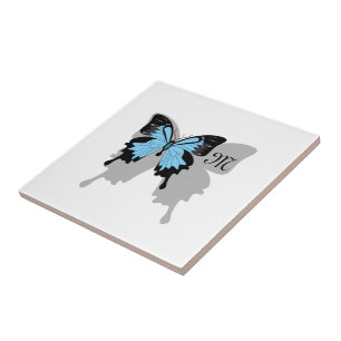 Blue Backed Butterfly Shadow Monogram Ceramic Tile