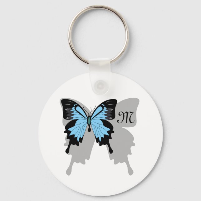 Blue Backed Butterfly Shadow Monogram Key Ring (Front)