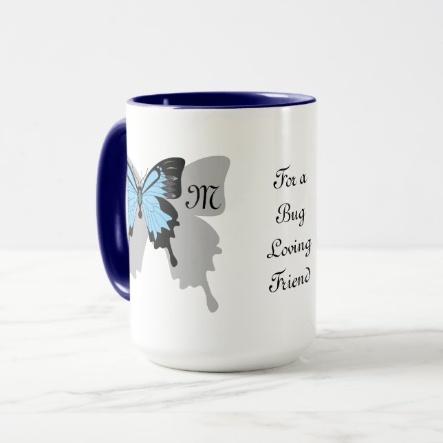 Blue Backed Butterfly Shadow Monogram Mug (Front Left)