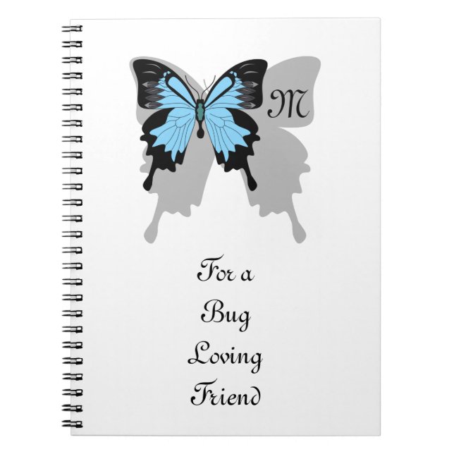 Blue Backed Butterfly Shadow Monogram Notebook (Front)