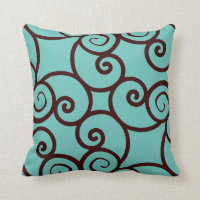 blue background and brown abstract pattern pillow