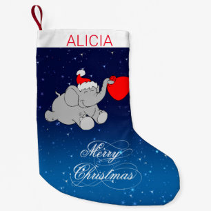 Blue Background And Elephant Small Christmas Stocking