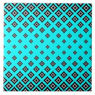 Blue Background and Geometric Square Pattern Ceramic Tile