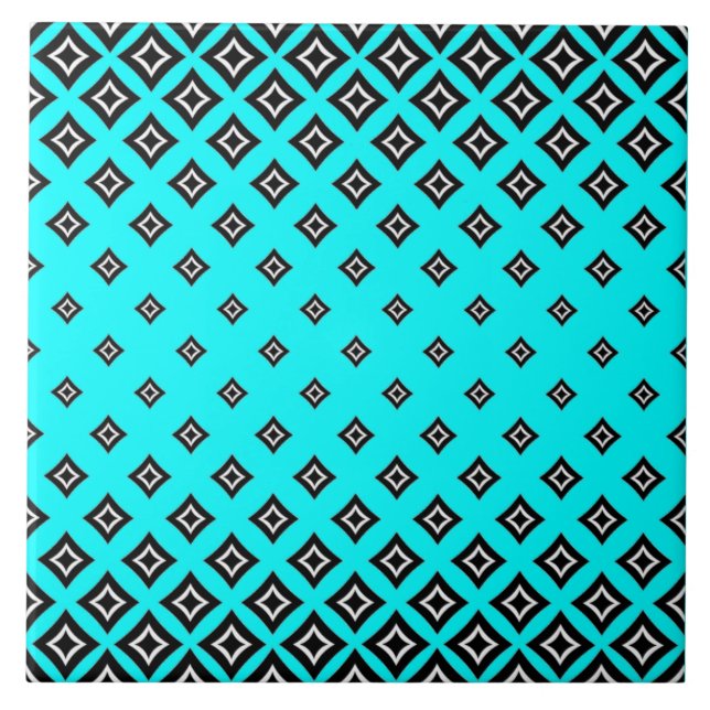 Blue Background and Geometric Square Pattern  Ceramic Tile (Front)