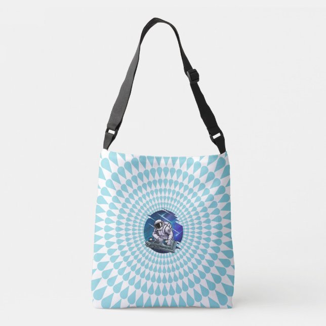 Blue Background Astronaut DJ Music Space Tote Bag (Back)