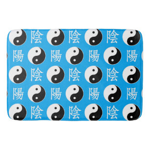 Blue Background Chinese Yinyang Pattern Bath Mat