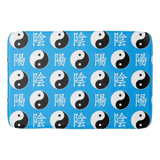 Blue Background Chinese Yinyang Pattern Bath Mat (Front)