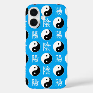 Blue Background Chinese Yinyang Pattern iPhone 16 Case