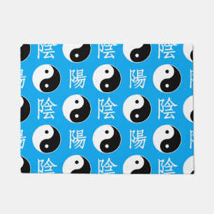 Blue Background Chinese Yinyang Pattern Doormat
