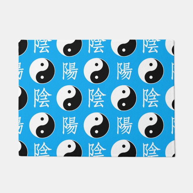 Blue Background Chinese Yinyang Pattern Doormat (Front)