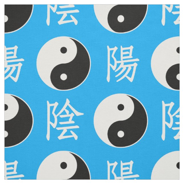 Blue Background Chinese Yinyang Pattern Fabric (Swatch)