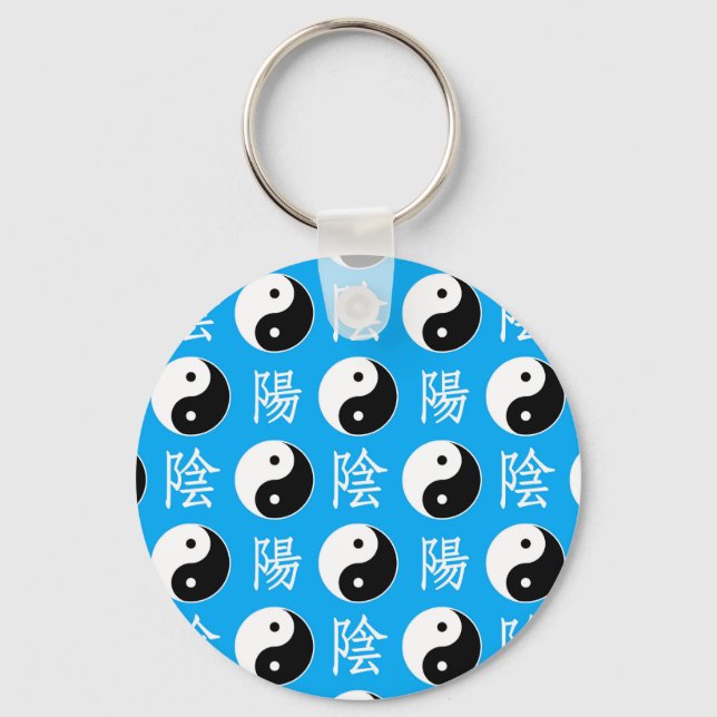 Blue Background Chinese Yinyang Pattern Key Ring (Front)