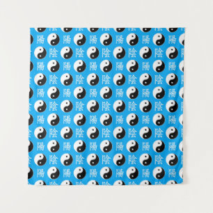 Blue Background Chinese Yinyang Pattern Tapestry