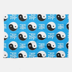 Blue Background Chinese Yinyang Pattern Tea Towel
