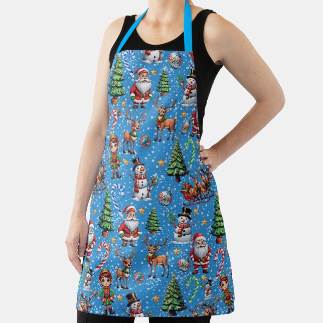 Blue Background Christmas Decorative Pattern Apron (Creator Uploaded)