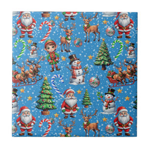 Blue Background Christmas Decorative Pattern Ceramic Tile