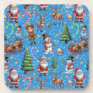 Blue Background Christmas Decorative Pattern Coaster
